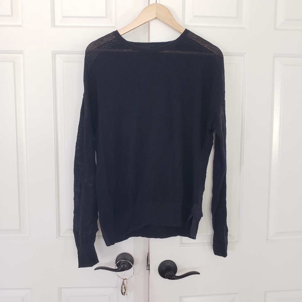 All Saints Waffle Long Sleeve TShirt Black